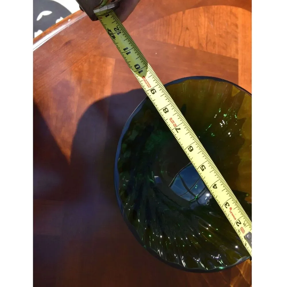 Vintage Emerald Green Pedestal Glass Centerpiece Bowl / Flared Compote Vase